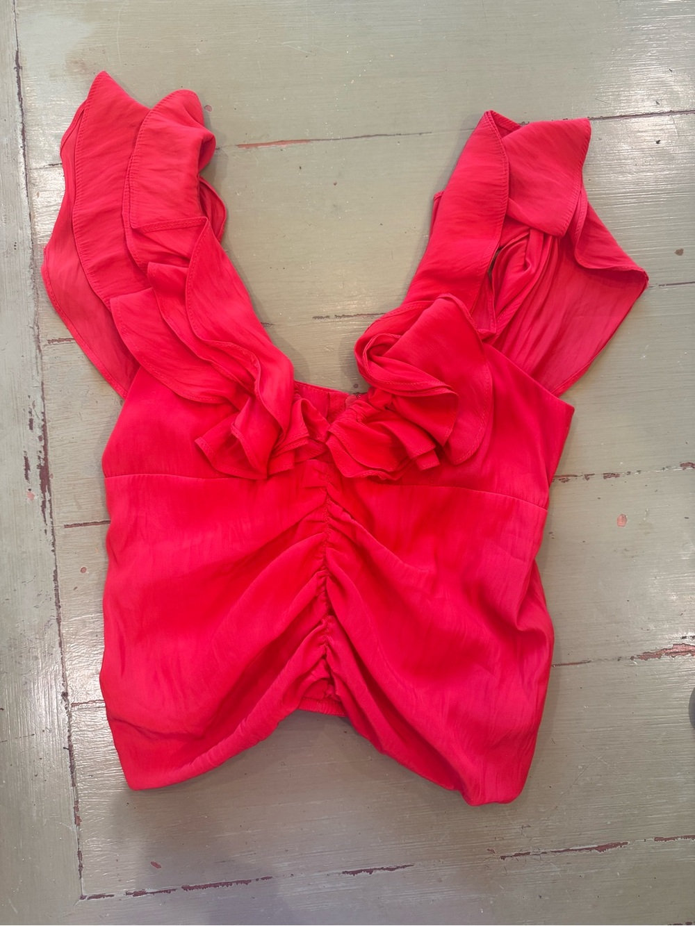 Koch Ruched Ruffle Crop Top in Red